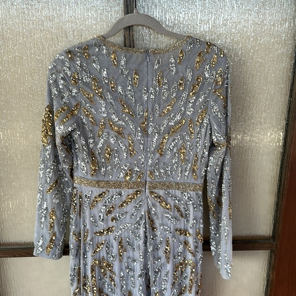 Mac Duggal BEADED LONG SLEEVE EVENING GOWN size 8 in platinum gold NEW $598 - Picture 9 of 12